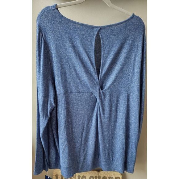 Chaps Denim Casual Blue and White Long Sleeve Peep Back Knit Top‎ Sz 2XL - Picture 3 of 9